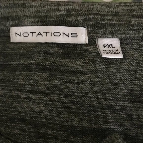 Notations Dark Green Marl V-Neck Henley Pullover w/Tab & Button 3/4 Sleeve PXL - Picture 11 of 11